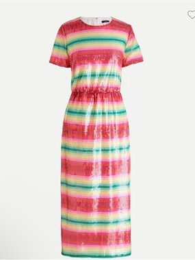 j crew pink sequin dress NWT JCrew Short-sleeve sequin midi dress in watermelon stripe sz 0 Mindy Kaling